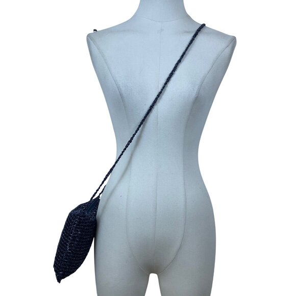 Handmade Women’s Black Beaded Squared Woven Pattern Long Strap Crossbody Bag - Picture 11 of 11